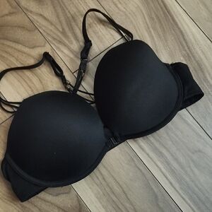 Carisma Black Bra, Push-up, Front Clasp, Criss-cross Straps, Size 36C